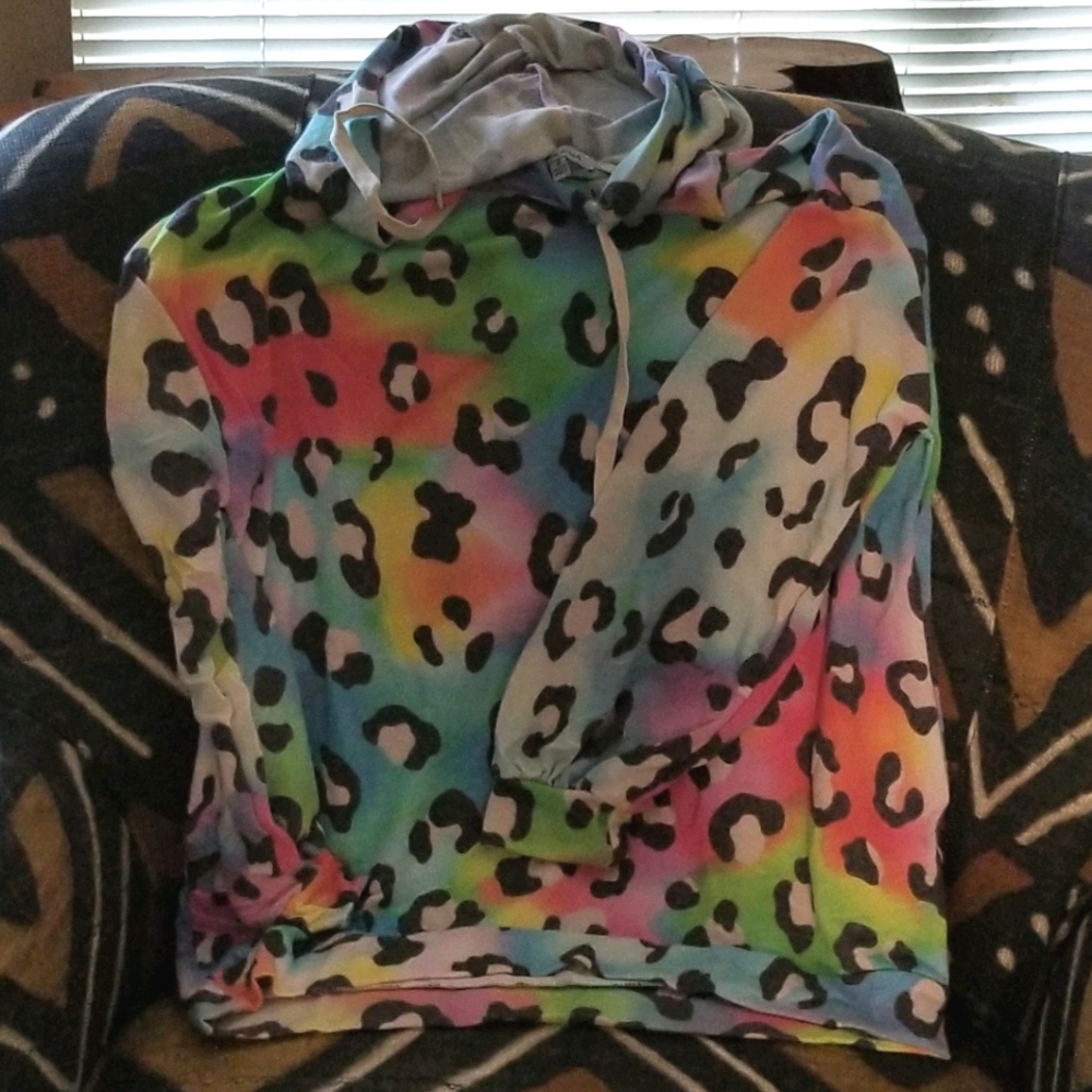 White birch tie rainbow leopard cheetah hoodie